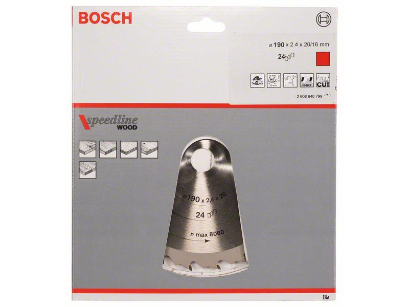 List krožne žage Bosch Speedline Wood, Dimenzije: 190x20/16x2,6mm, Zob: 24, 2608640799