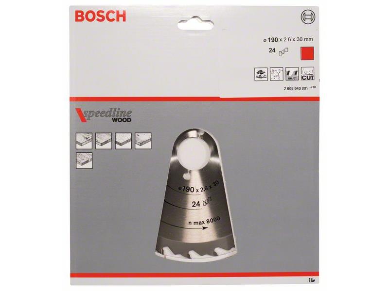List krožne žage Bosch Speedline Wood, Dimenzije: 190x30x2,6mm, Zob: 24, 2608640801
