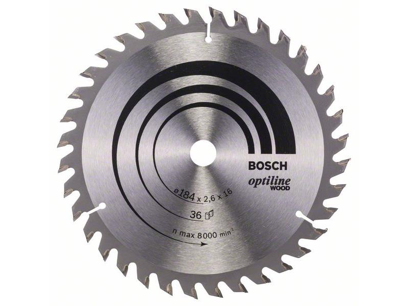 List krožne žage Bosch Optiline Wood, Dimenzije: 184x16x2,6mm, Zob: 36, 2608640818