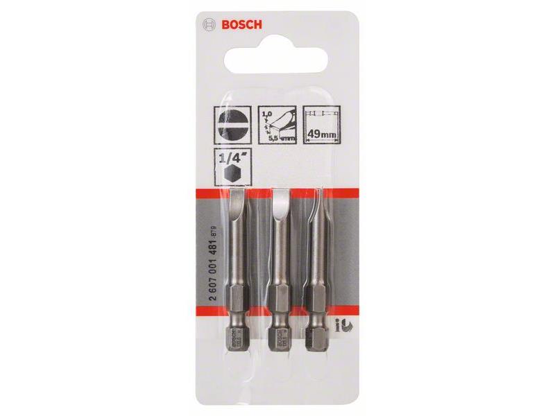 Vijačni nastavek Bosch Extra-Hart S, Dimenzije: 1,0x5,5, Dolžina: 49mm, Pakiranje: 3kos., 2607001481