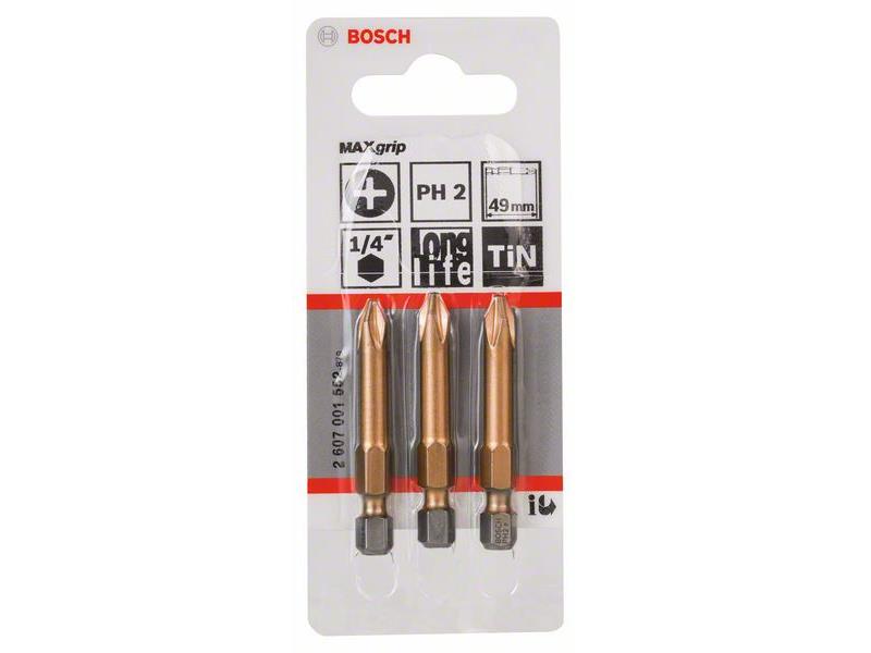 Vijačni nastavek Bosch Max Grip, Dimenzije: PH 2, 49 mm, Pakiranje: 3 kos, 2607001552