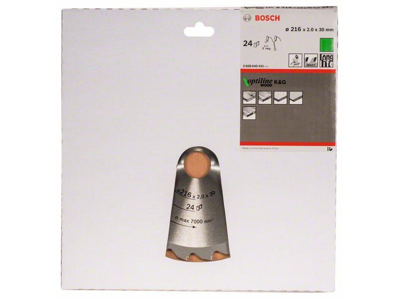 List krožne žage, Bosch Optiline Wood, Dimenzije: 216 x 30 x 2,0 mm, 24 zob, 2608640431