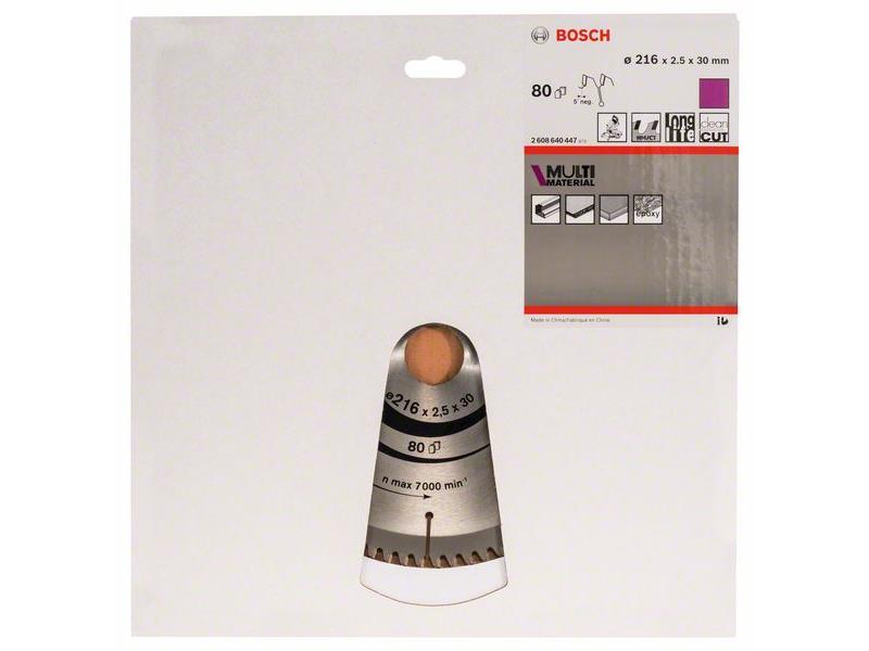 List krožne žage Bosch Multi Material, Dimenzije: 216x30x2,5mm, Zob: 80, 2608640447