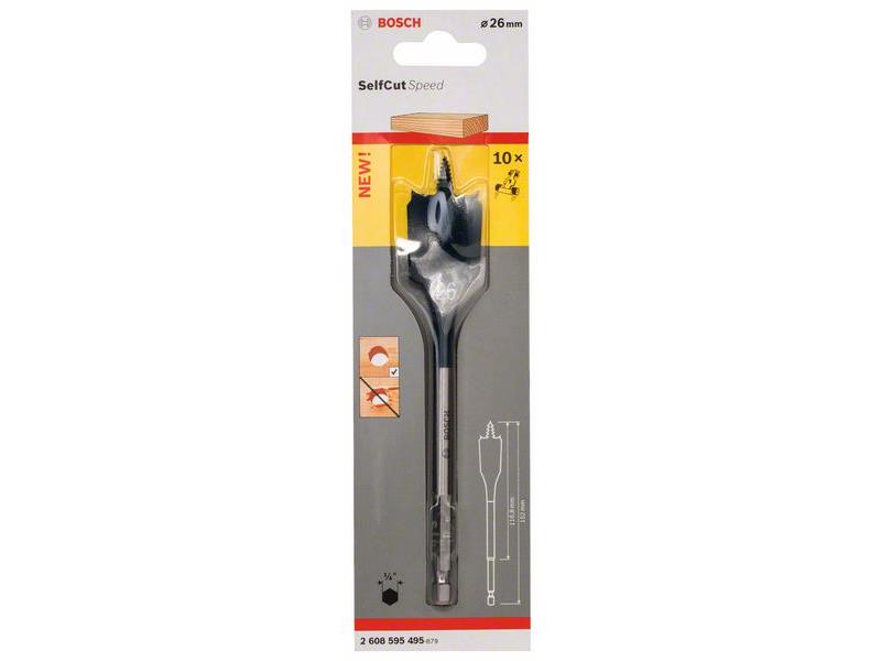 Ploščati rezkalni sveder Bosch Self Cut Speed, šesterorob , Dimenzije: 26 x 152 mm, 2608595495