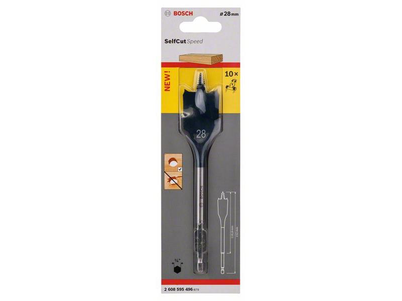 Ploščati rezkalni sveder Bosch Self Cut Speed, šesterorob , Dimenzije: 28 x 152 mm, 2608595496