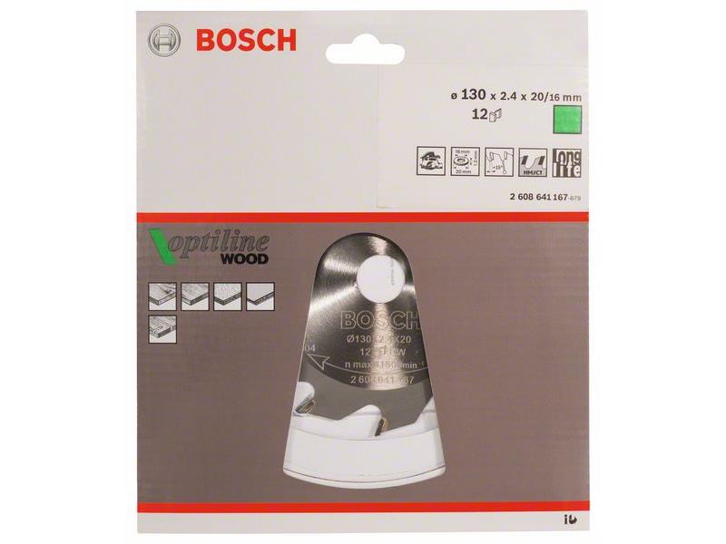 List krožne žage Bosch Optiline Wood, Dimenzije: 130x20/16x2,4mm, Zob: 12, 2608641167