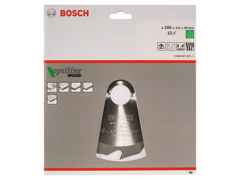 List krožne žage Bosch Optiline Wood, Dimenzije: 190x30x2,6mm, Zob: 12, 2608641187