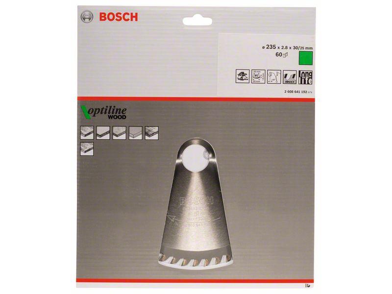 Žagin list Bosch, Optiline Wood, Dimenzije: 235x2.8x30mm, (les), 60 Zob, 2608641192