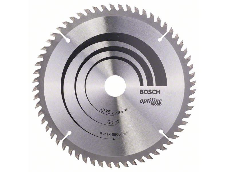 Žagin list Bosch, Optiline Wood, Dimenzije: 235x2.8x30mm, (les), 60 Zob, 2608641192