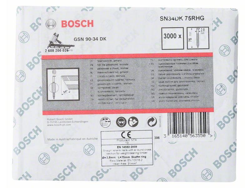 Žeblji v traku z D-glavo SN34DK 75RHG 2,8 mm, 75 mm, pocinkano v ognju, žlebasto