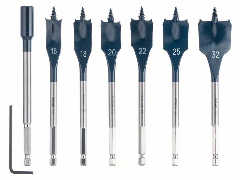 7-delni komplet ploščatih rezkalnih svedrov Bosch, Self Cut Speed, Dimenzije: 16, 18, 20, 22, 25, 32 mm, 2608587009