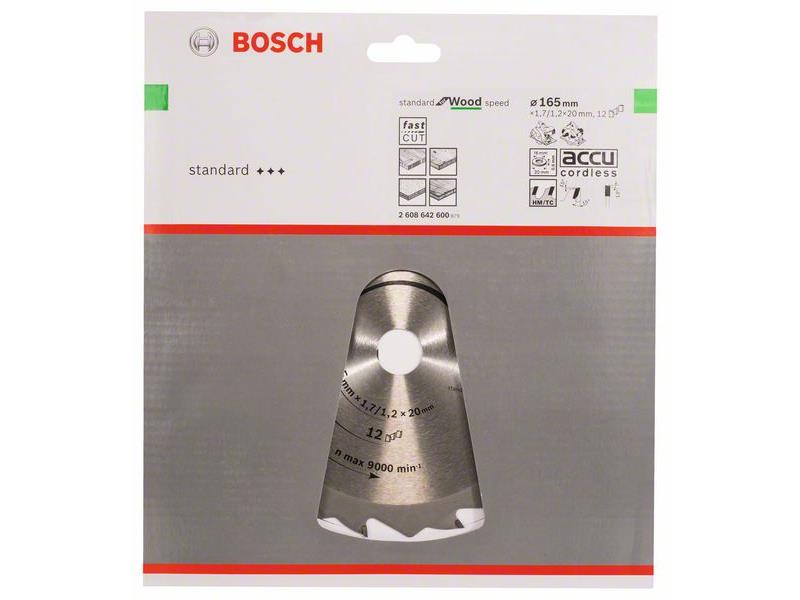 List krožne žage Bosch Speedline Wood, Dimenzije: 165x20/16x1,7 mm, Zob: 12, 2608642600