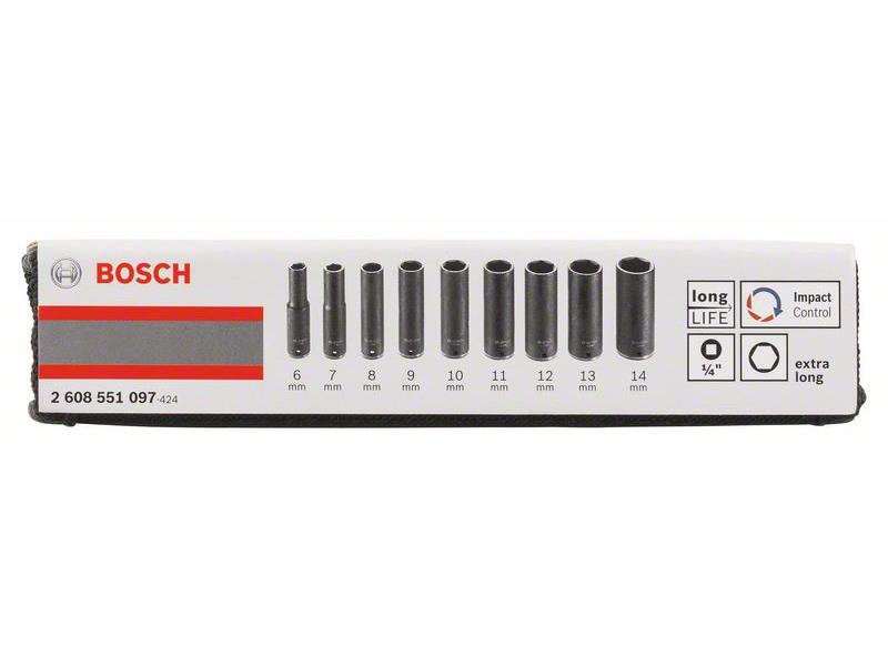 9-delni komplet nastavkov za natične ključe Bosch, Dimenzije: 6x50, 7x50, 8x50, 9x50, 10x50, 11x50, 12x50, 13x50, 14x50mm, 2608551097