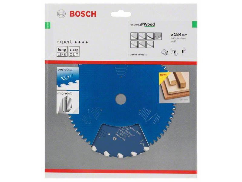 List za krožne žage Bosch Expert for Wood, Dimenzije: 184x16x2,6mm, Zob: 24, 2608644035