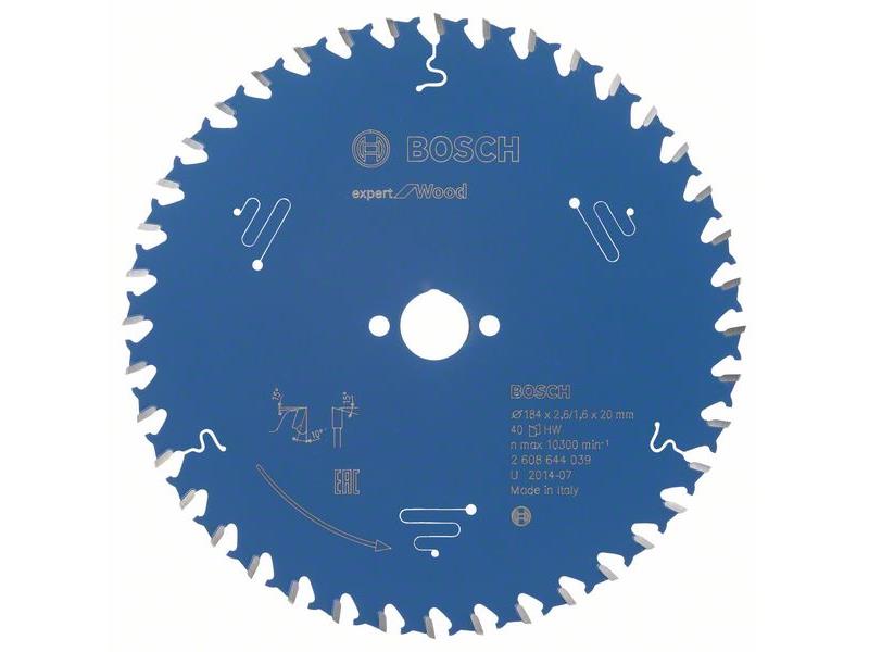 List za krožne žage Bosch Expert for Wood, Dimenzije: 184x20x2,6mm, Zob: 40, 2608644039