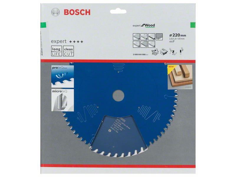 List za krožne žage Bosch Expert for Wood, Dimenzije: 220x30x2,6 mm, Zob: 48, 2608644088