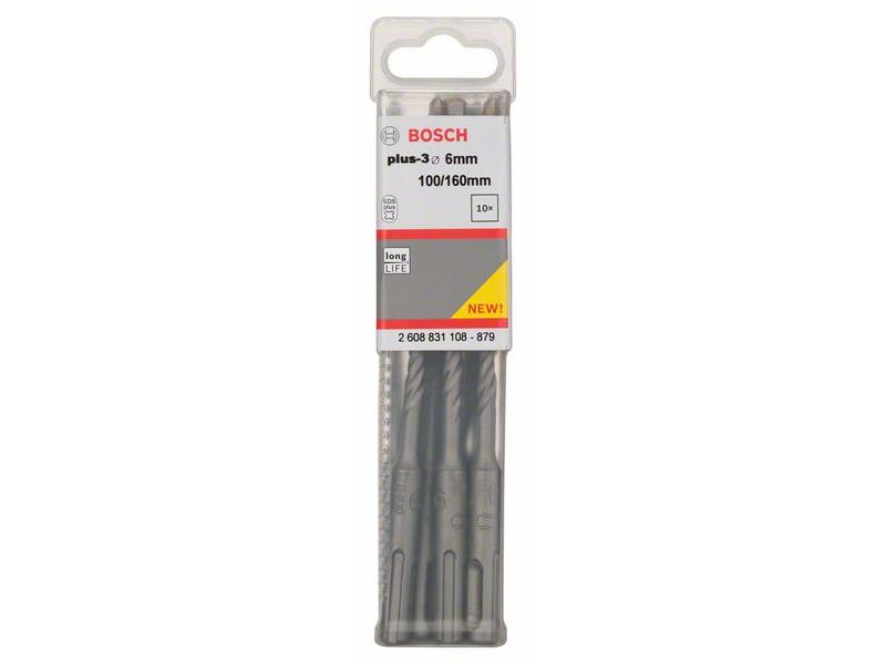 Udarni svedri Bosch SDS-plus-3, Dimenzije: 6 x 100 x 160 mm, Pakiranje po 10 kosov