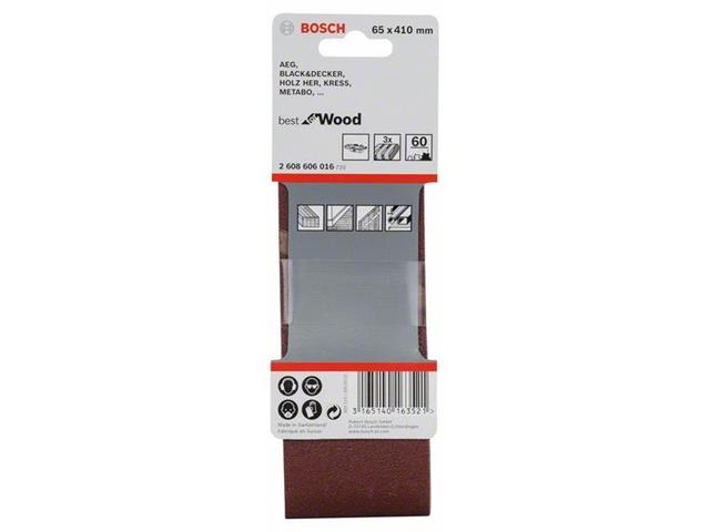 3-delni komplet brusilnih trakov Bosch X440, Dimenzije: 65 x 410 mm, Zrnatost: 60, 2608606016