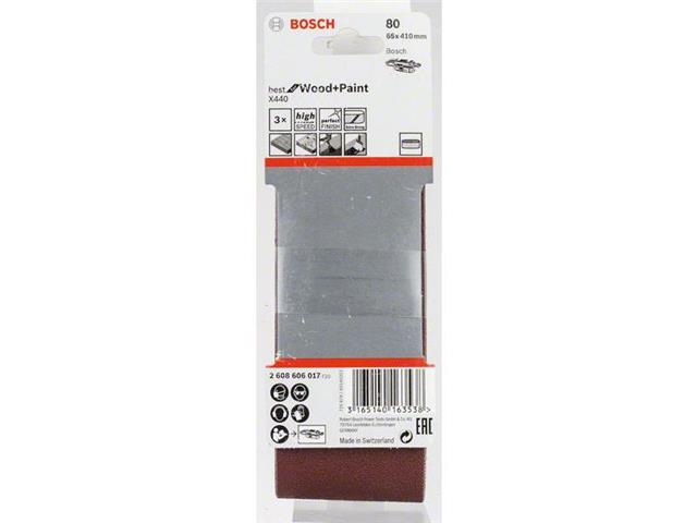 3-delni komplet brusilnih trakov Bosch X440, Dimenzije: 65 x 410 mm, Zrnatost: 80, 2608606017