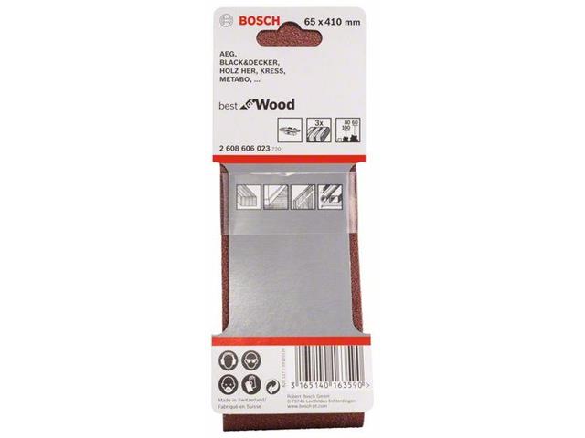 3-delni komplet brusilnih trakov Bosch X440, Dimenzije: 65 x 410 mm, Zrnatost: 60, 80, 100, 2608606023