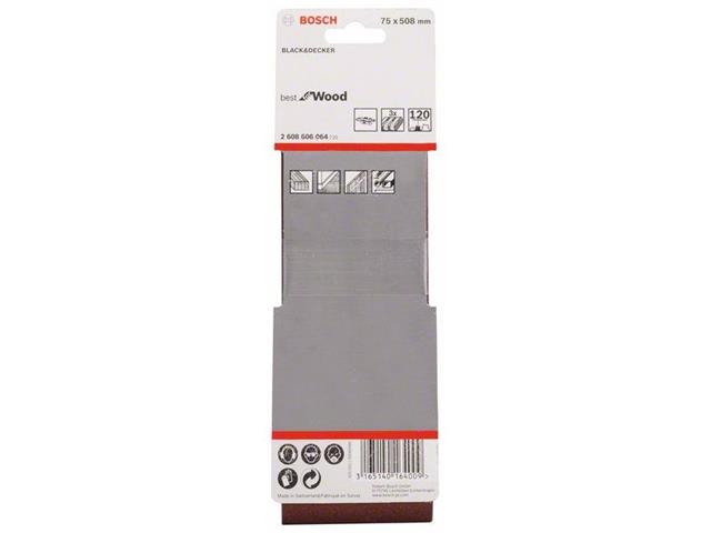 3-delni komplet brusilnih trakov Bosch X440, Dimenzije: 75 x 508 mm, Zrnatost: 120, 2608606064