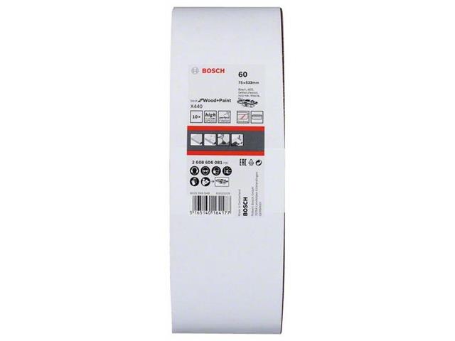 10-delni komplet brusilnih trakov Bosch, Dimenzije: 75 x 533 mm, Zrnatost: 60, 2608606081