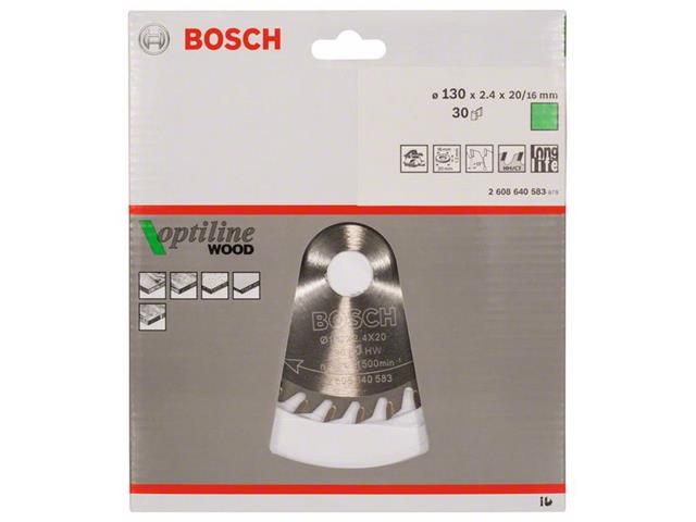 List krožne žage Bosch Optiline Wood, Dimenzije: 130x20/16x2,4mm, Zob: 30, 2608640583