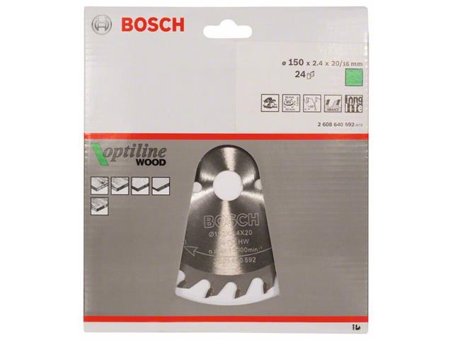 List krožne žage Bosch Optiline Wood, Dimenzije: 150x20/16x2,4mm, Zob: 24, 2608640592