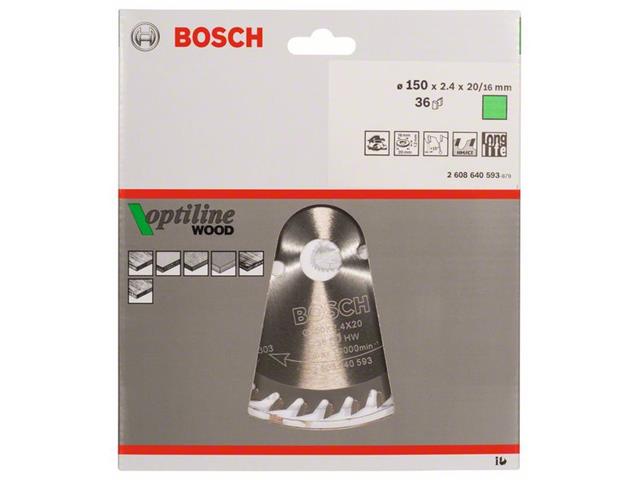 List krožne žage Bosch Optiline Wood, Dimenzije: 150x20/16x2,4 mm, Zob: 36, 2608640593