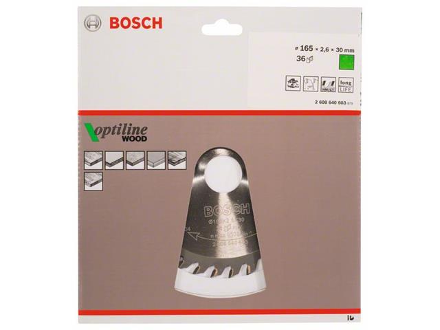 List krožne žage Bosch Optiline Wood, Dimenzije: 165x30x2,6mm, Zob: 36, 2608640603