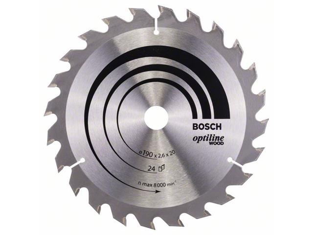 List krožne žage Bosch Optiline Wood, Dimenzije: 190x20/16x2,6mm, Zob: 24, 2608640612