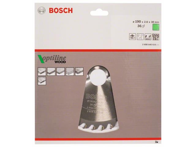List krožne žage Bosch Optiline Wood, Dimenzije: 190x30x2,6mm, Zob: 36, 2608640616
