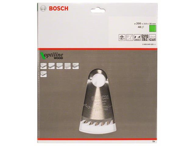 List krožne žage Bosch Optiline Wood, Dimenzije: 200x30x2,8mm, Zob: 48, 2608640620