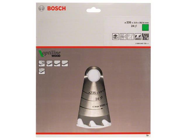 List krožne žage Bosch Optiline Wood, Dimenzije: 235x30/25x2,8mm, Zob: 24, 2608640725