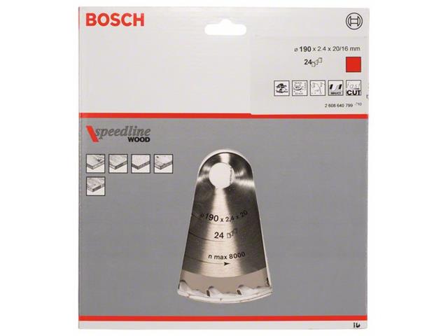 List krožne žage Bosch Speedline Wood, Dimenzije: 190x20/16x2,6mm, Zob: 24, 2608640799