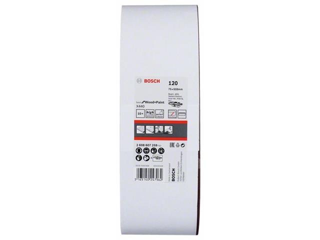 10-delni komplet brusilnih trakov Bosch X440, Dimenzije: 75 x 533 mm, Zrnatost: 120, 2608607259