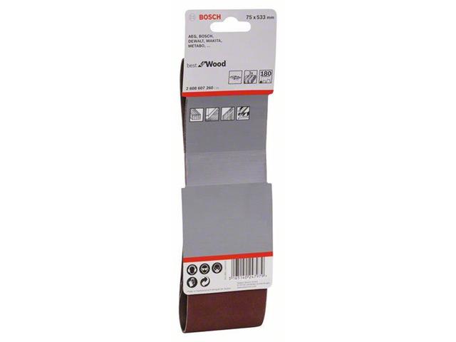 3-delni komplet brusilnih trakov Bosch X440, Dimenzije: 75 x 533 mm, Zrnatost: 180, 2608607260