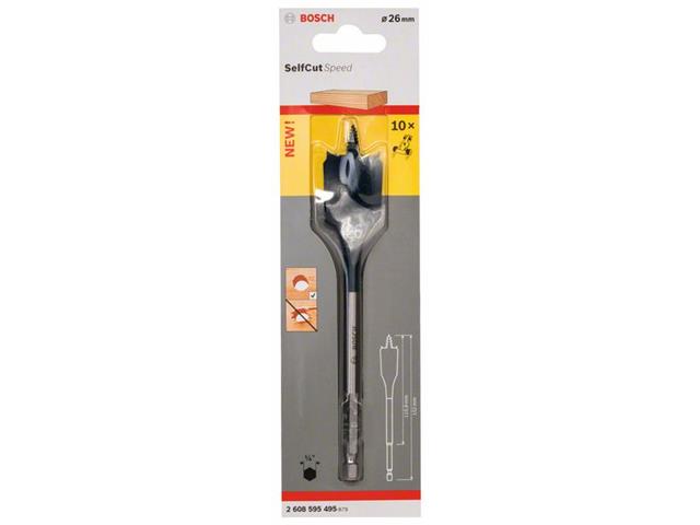 Ploščati rezkalni sveder Bosch Self Cut Speed, šesterorob , Dimenzije: 26 x 152 mm, 2608595495