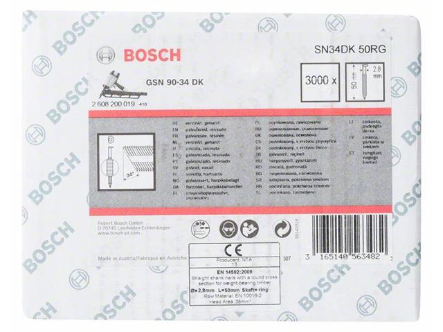 Žeblji v traku z D-glavo SN34DK 50RG 2,8 mm, 50 mm, pocinkano, žlebasto