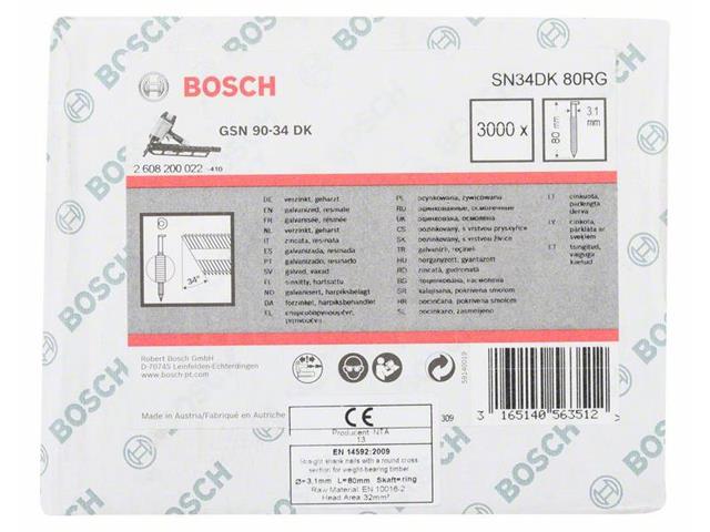 Žeblji v traku z D-glavo SN34DK 80RG 3,1 mm, 80 mm, pocinkano, žlebasto