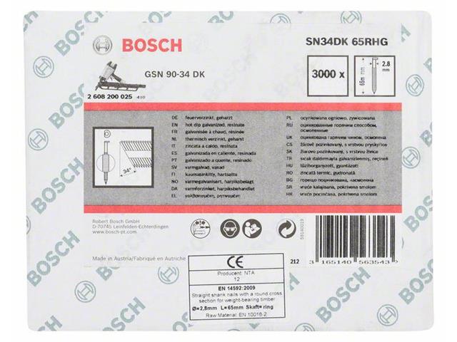 Žeblji v traku z D-glavo SN34DK 65RHG 2,8 mm, 65 mm, pocinkano v ognju, žlebasto