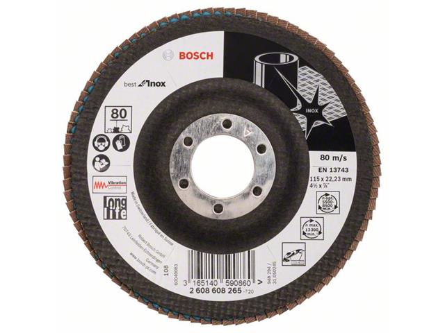 Lamelna brusilna plošča Bosch X581 Best for Inox, Pakiranje: 10kos, Dimenzije: 115x22,23mm, Zrnatost: 80, 2608608265