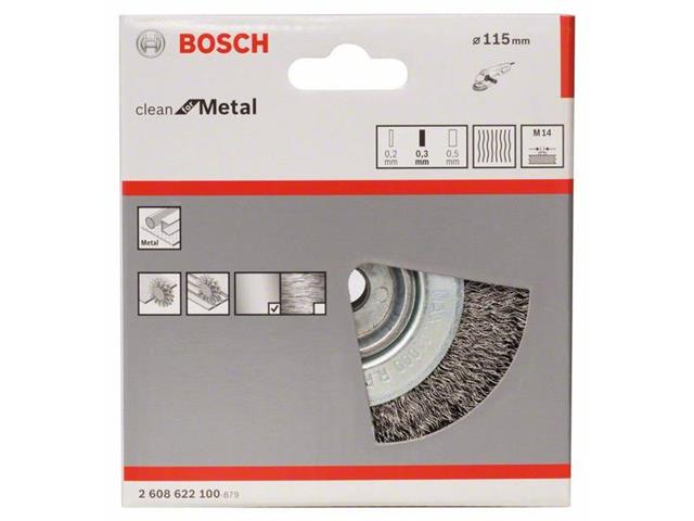 Jeklena kolutna ščetka z valovito žico Bosch, 115mm, 0,3mm, M14, 2608622100