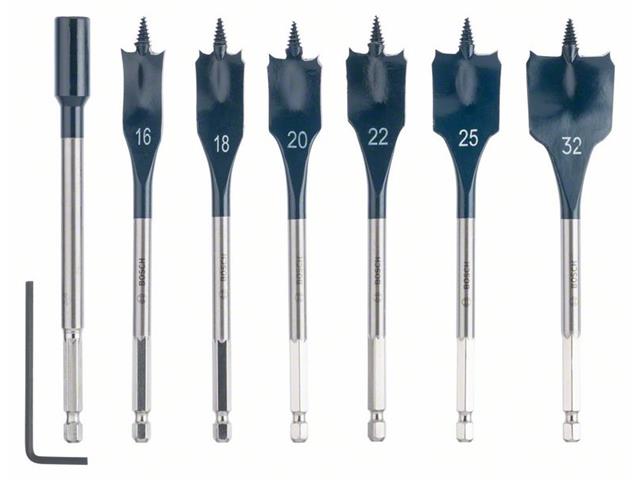 7-delni komplet ploščatih rezkalnih svedrov Bosch, Self Cut Speed, Dimenzije: 16, 18, 20, 22, 25, 32 mm, 2608587009