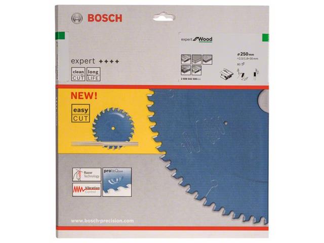 List za krožne žage Bosch Expert for Wood, Dimenzije: 250x30x2,5mm, Zob: 80, 2608642500