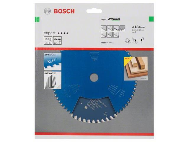 List za krožne žage Bosch Expert for Wood, Dimenzije: 184x20x2,6mm, Zob: 56, 2608644040