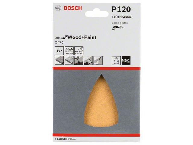 Brusilni list Bosch, Dimenzije: 100x150mm, Zrnatost: 120, Pakiranje: 10kos, 2608608Z96