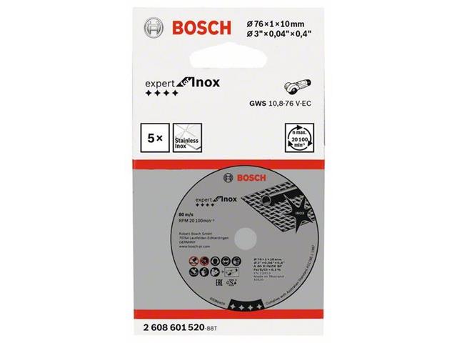 Rezalna plošča Bosch Expert for Inox A60R, INOX BF, Dimenzije: 76x1x10mm, Pakiranje: 5 x,2608601520