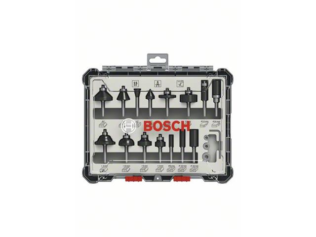 15-delni komplet mešanih rezkarjev Bosch s 6-milimetrskim vpenjalnim steblom, 2607017471